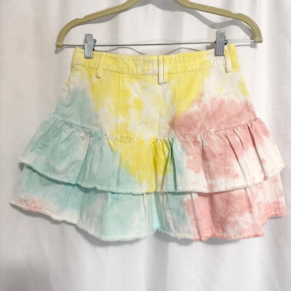 LoveShackFancy Landen Rainbow Radial Tie Dye Tiered Cotton Mini Skirt Size 2 - Picture 8 of 11